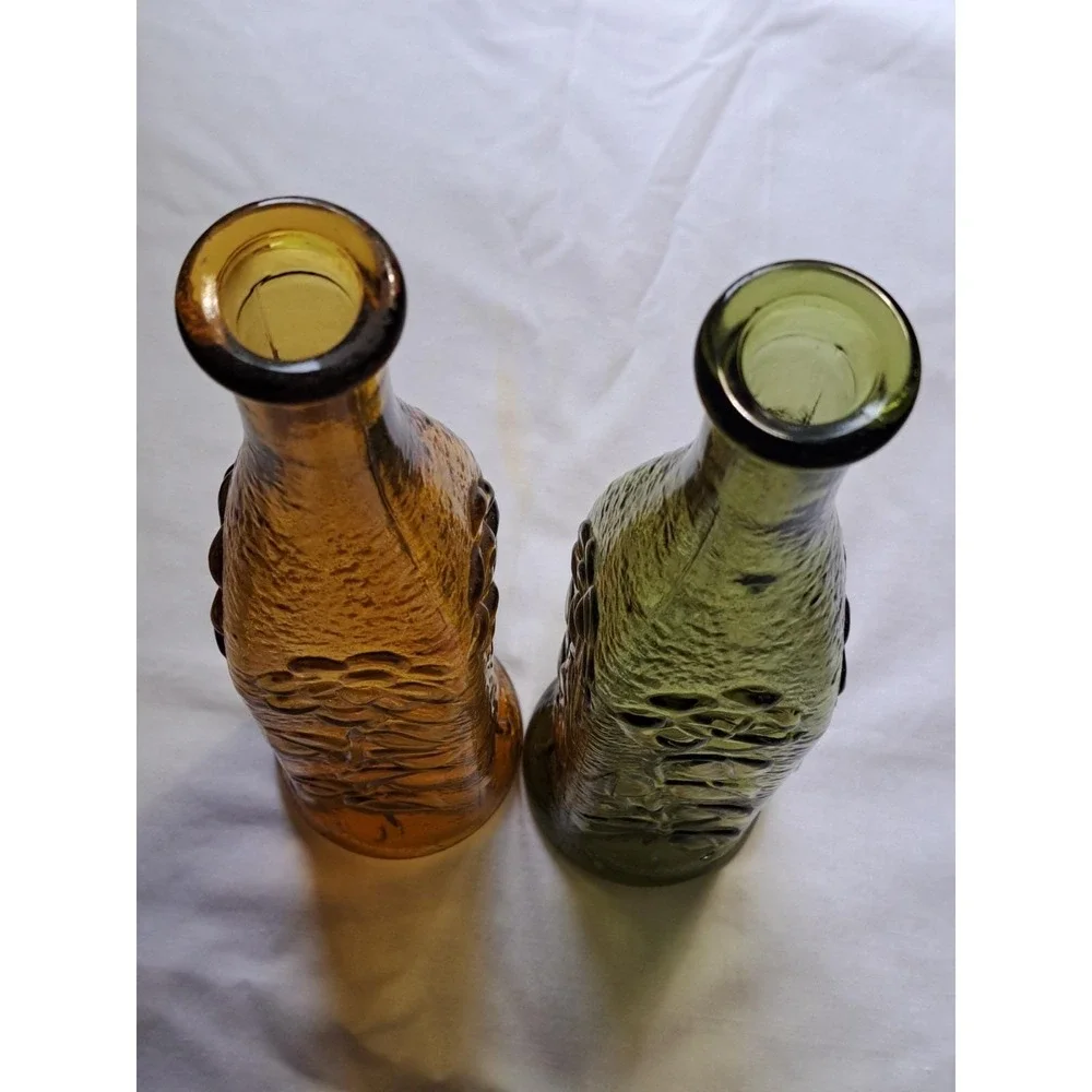 2 Empoli Genie Bottles Amber & Green Floral Design Topless - Picture 4 of 4